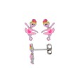 Dancer earrings with pink heart in rhodium silver