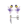 Earrings with dancer and purple heart in rhodium silver