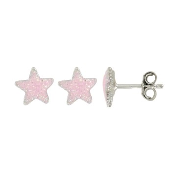 Boucles d'oreilles puces en argent rhodié forme étoile rose à paillettes 3131326 Suzette et Benjamin 32,00 €