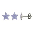 Earrings in rhodium-plated silver star shape purple with glitter