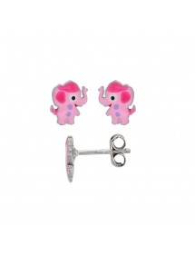Boucles d'oreilles puces en forme d'éléphant rose en argent rhodié 3131773 Suzette et Benjamin 22,00 €