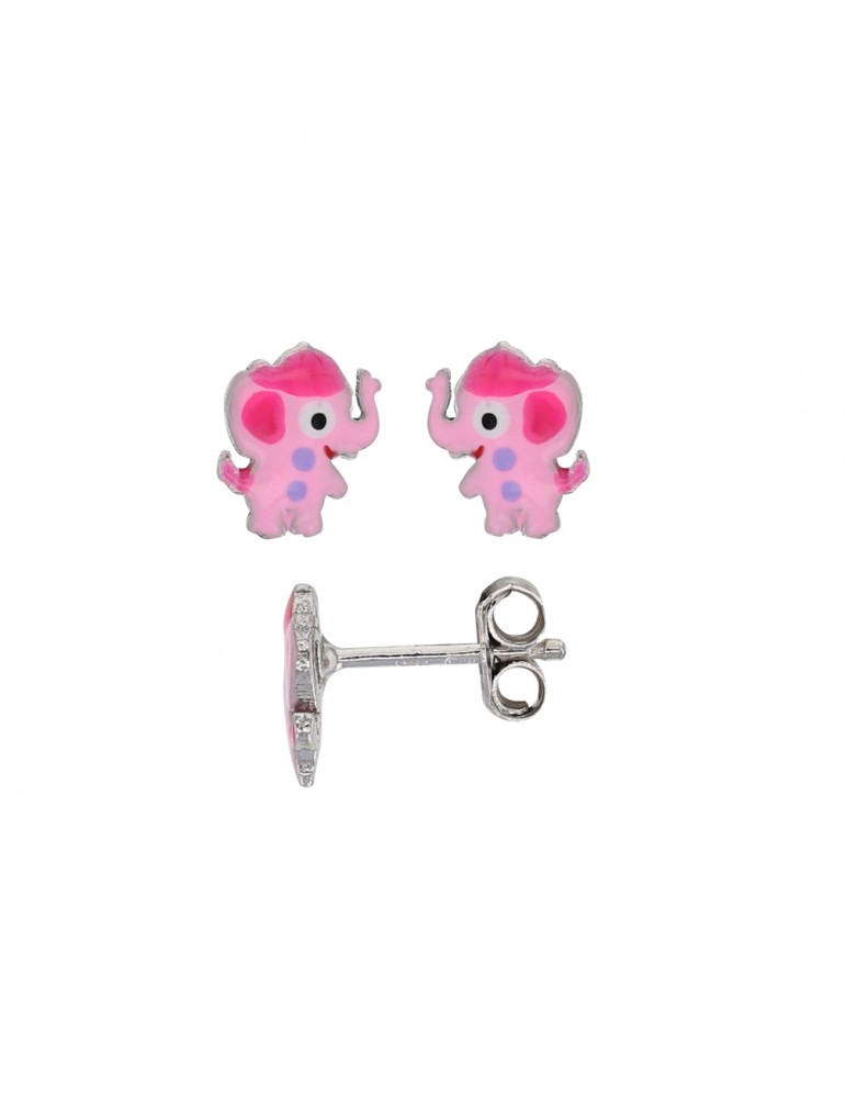 Pendientes elefante rosa en plata rodio