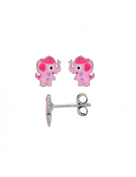Boucles d'oreilles puces en forme d'éléphant rose en argent rhodié 3131773 Suzette et Benjamin 28,00 €