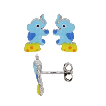 Boucles d'oreilles en forme d'éléphant bleu assis en argent rhodié 3131770 Suzette et Benjamin 39,90 €