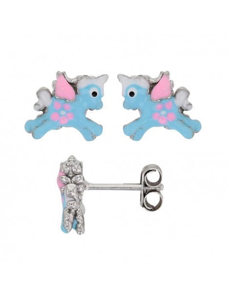 Earrings with blue Unicorn rhodium silver