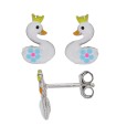 Earrings rhodium silver earrings shaped Swans