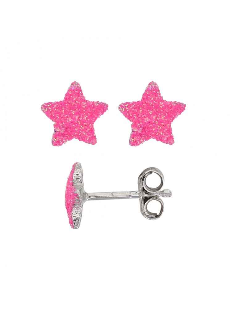 Boucles d'oreilles motif étoile pailletée rose en argent rhodié