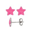 Earrings star pattern sequined pink rhodium silver