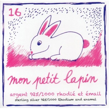 Boucles d'oreilles lapin blanc avec cœur rouge en argent rhodié 3131763 Suzette et Benjamin 16,00 €