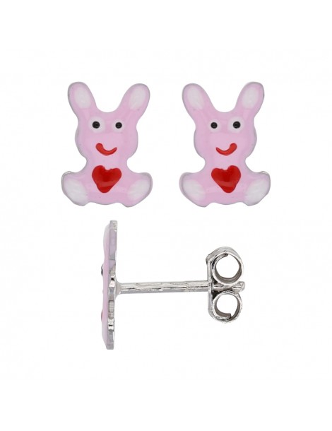 Earrings white rabbit with heart rhodium silver