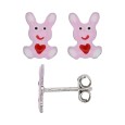 Earrings white rabbit with heart rhodium silver