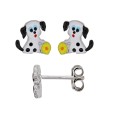 Earrings black and white dog earrings with yellow ball in silver rhodium