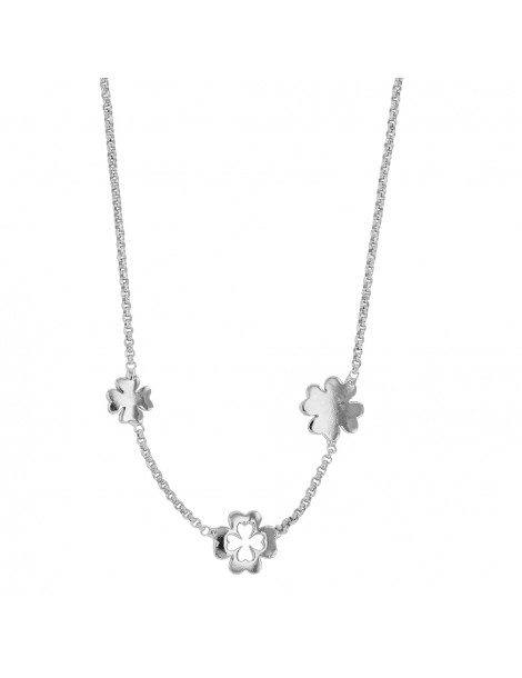 Children's necklace decorated with three clovers in rhodium silver