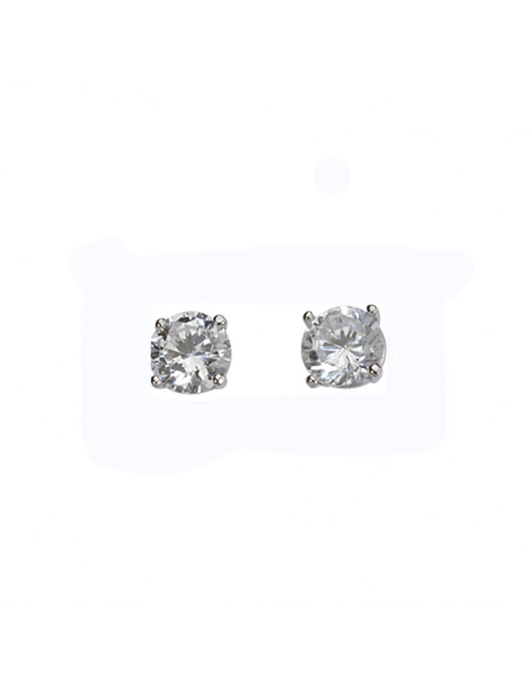 Earrings with zirconium oxide set with 4 claws on rhodium silver