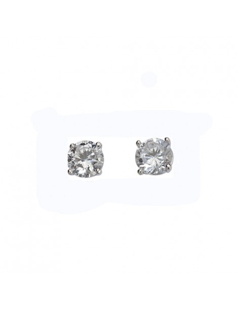 Earrings with zirconium oxide set with 4 claws on rhodium silver