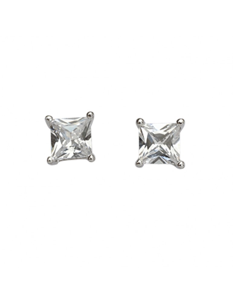 Earrings square silver earrings rhodium and oxides set 4 claws