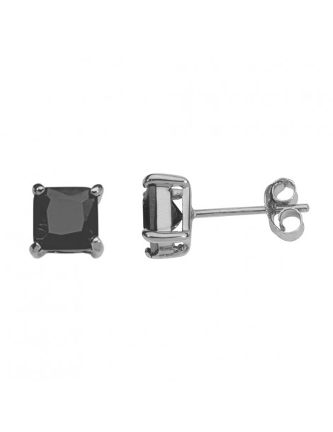 Square earrings set with rhodium claws and tinted onyx oxide