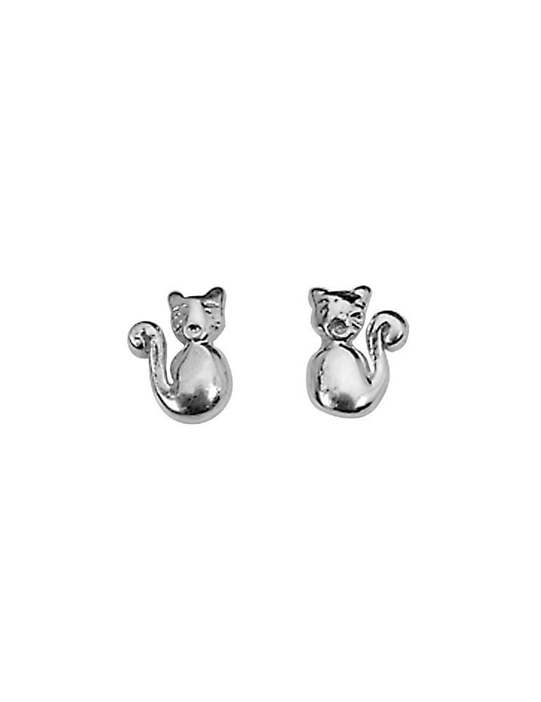 Earrings chip-shaped silver cat
