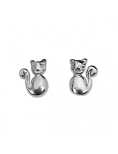 Earrings chip-shaped silver cat