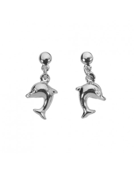 Boucles d'oreilles pendantes forme dauphin en argent rhodié