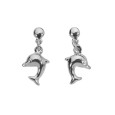 Boucles d'oreilles pendantes forme dauphin en argent rhodié
