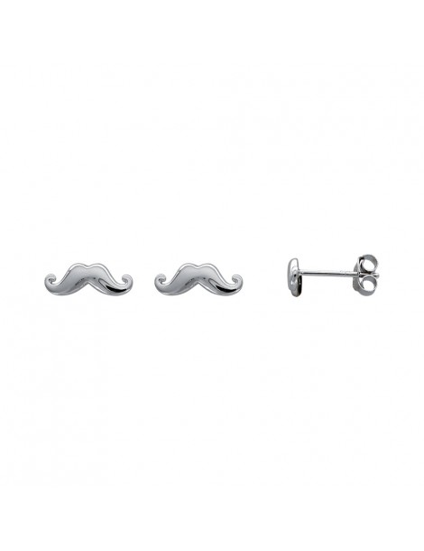 Earrings chip-shaped rhodium-plated silver mustache