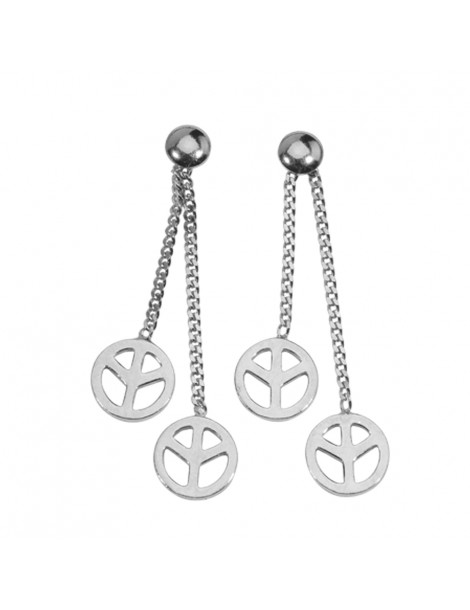 Earrings pattern Peace and Love rhodium silver