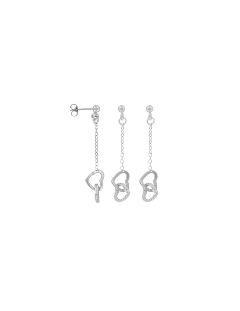 Earrings 2 intertwined hearts Silver and zirconium oxides