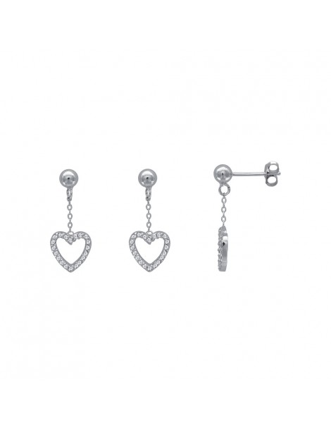 Earrings heart zirconium oxides and rhodium silver