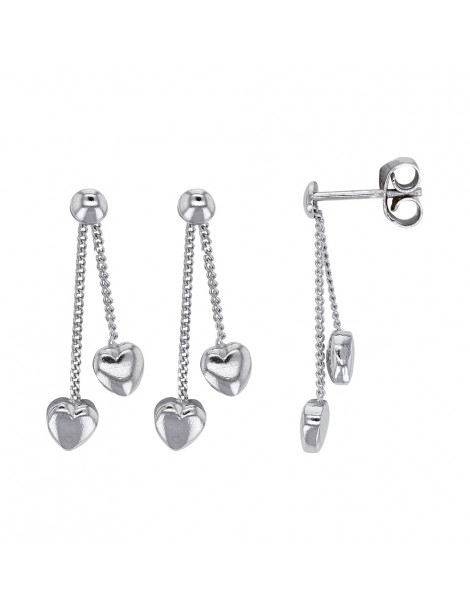 Earrings double rounded hearts in rhodium silver