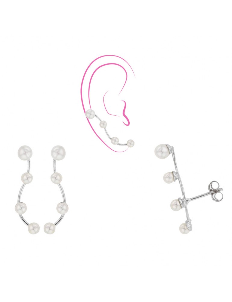 Ohrringe 4 Perlen synthetische auf Sterling Silber Stab