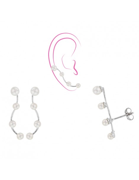 Boucles d'oreilles 4 perles synthétiques sur tige argent massif