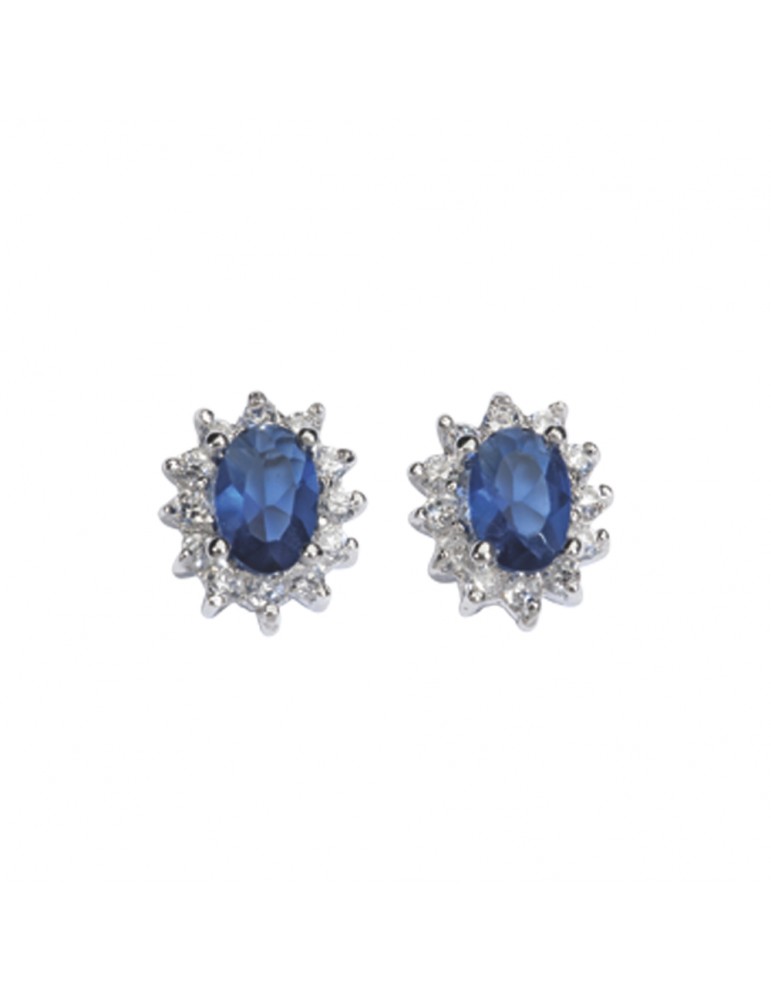Earrings with jeweled blue tinted zirconium oxide