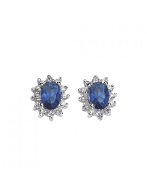 Earrings with jeweled blue tinted zirconium oxide