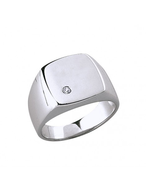 Rhodium silver signet ring with zirconium oxide