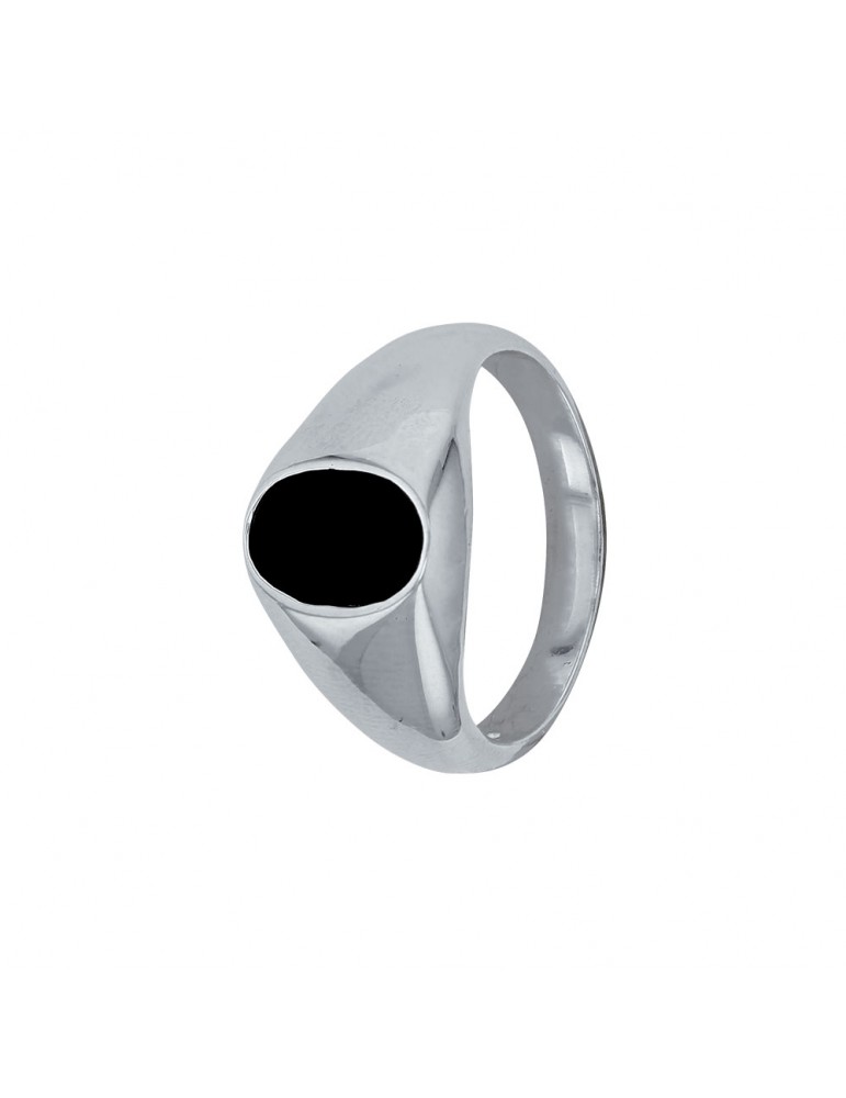 Solide Silberring ovale Form und mit schwarzem Onyx bedeckt