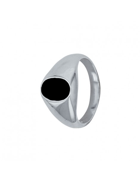 Solide Silberring ovale Form und mit schwarzem Onyx bedeckt