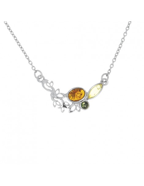 Silver and amber necklace with colored stones