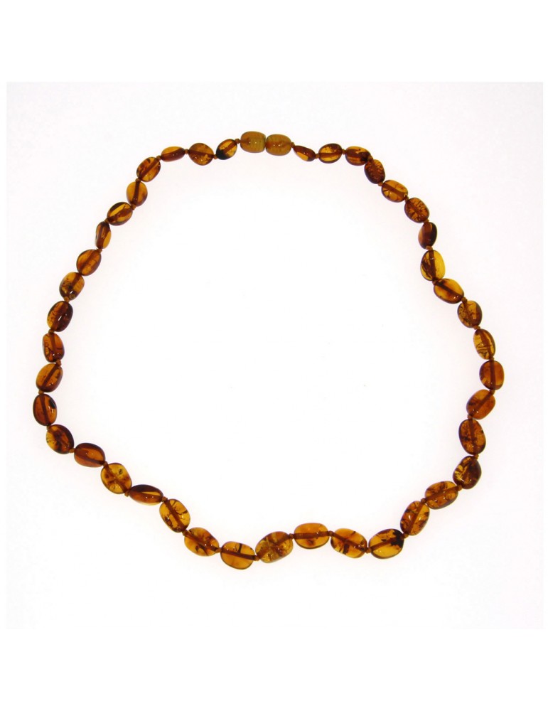 Necklace of oval stones in cognac amber, amber screw clasp