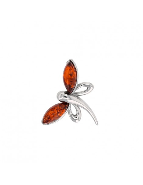 Dragonfly pendant in cognac amber and rhodium silver