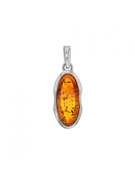 Oval pendant in amber in a rhodium silver frame