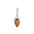 Oval pendant in amber with rhodium-plated silver outline