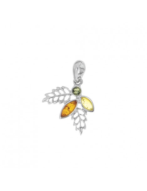 Pendant leaves in tricolor amber and rhodium silver