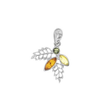 Pendant leaves in tricolor amber and rhodium silver 31610420RH Nature d'Ambre 32,00 €