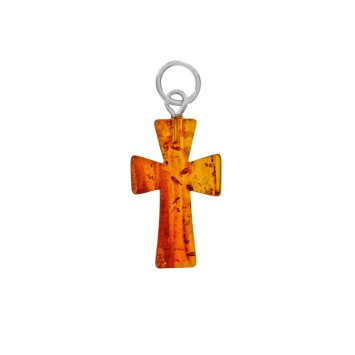 Bernstein Kreuz Anhänger mit einem silbernen Ring gekrönt 3160502 Nature d'Ambre 19,90 €