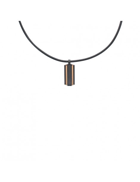 Collier cordon cuir de bovin orné d'un pendentif rectangle en acier