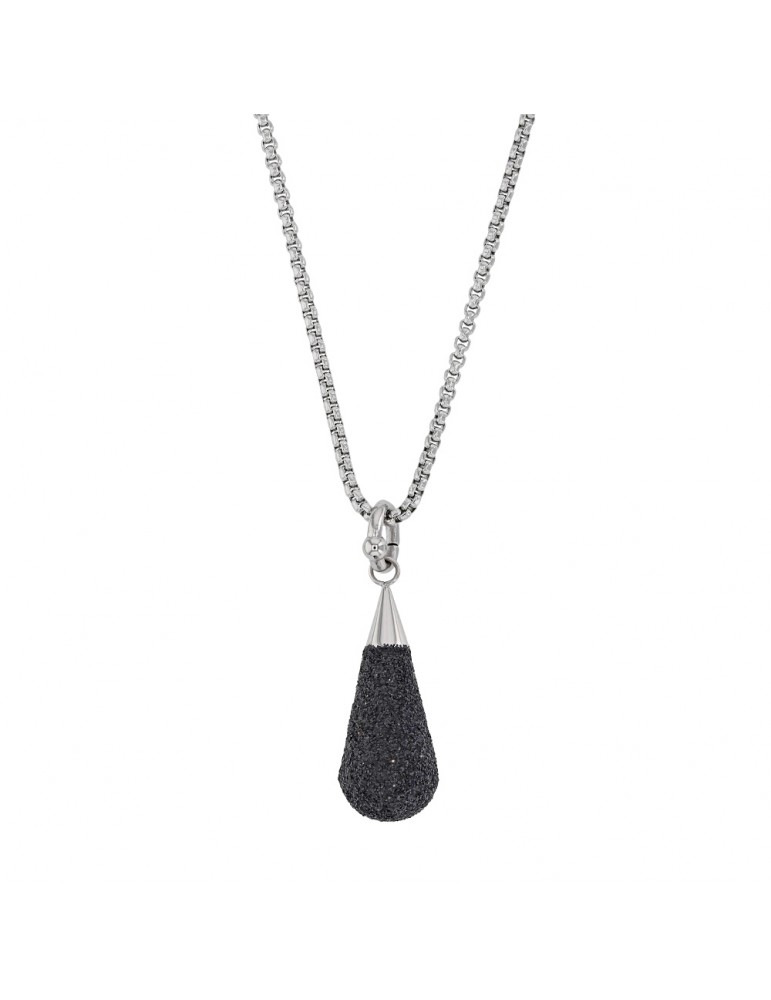 Black glitter steel drop necklace