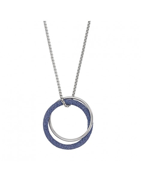 Double round steel necklace, 1 steel and 1 blue glitter