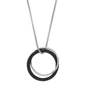 Round double steel necklace, one with black glitter and one steel 317251N One Man Show 56,00 €