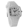 Men's rectangle shape watch and white silicone strap